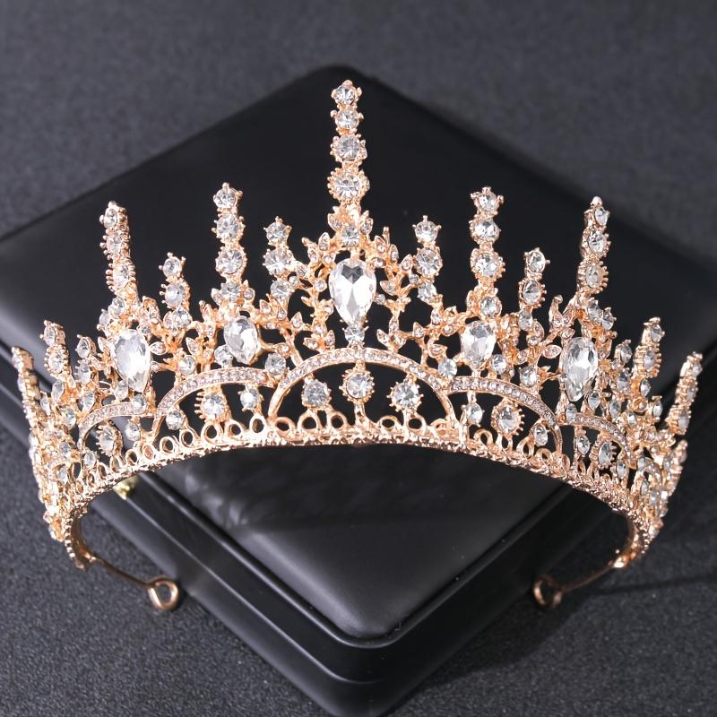 Goldfarbene Luxus-Kristall-Hochzeitstiara und Kronen Party Strass Abschlussball Braut Diadem Krone Tiara für Damen Braut Haarschmuck
