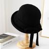 Bucket Hat Women Autumn Winter Vintage Breathable With Bowknot Knitted Fisherman Cap Female Sunscreen Bob