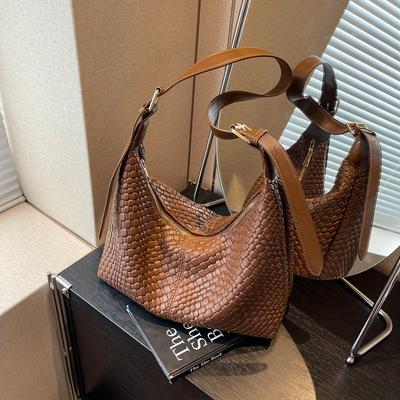 Fashionable Woven Pattern Texture Shoulder Bag, Large Capacity Handbag, Stylish Versatile Shoulder Bag For Women