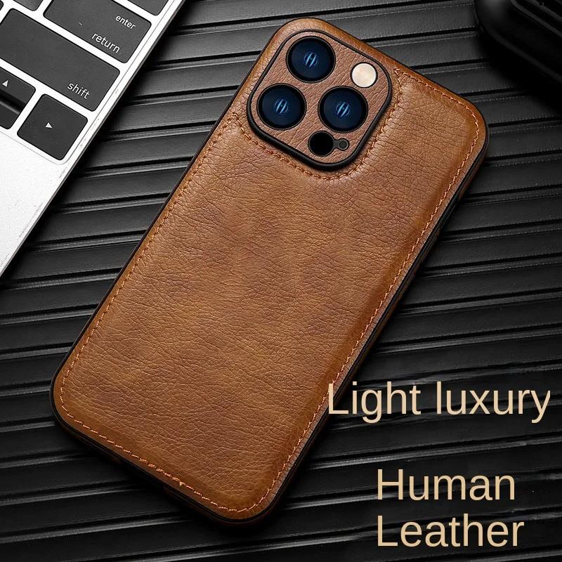 Luxury High-end Leather Case for iPhone 13 Pro Max 14 Plus 15 16 Pro 17 Air 12 11 XS XR X 7 8 Len Protection Mobile Phone Cover
