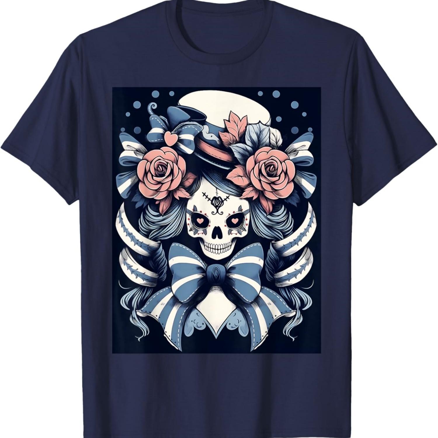 Gothic Rebellion_ Skull with Punk Rock Roses Graphic Design T-Shirt S