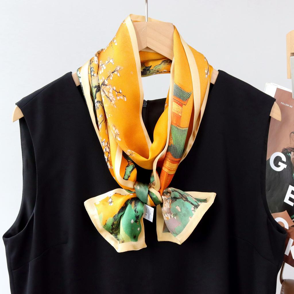 Palace Wall White Plum National Tide Chinese Ancient Style Hangzhou Silk Scarf Mulberry Silk Women Hangzhou Silk Double Silk Long Scarf Scarf