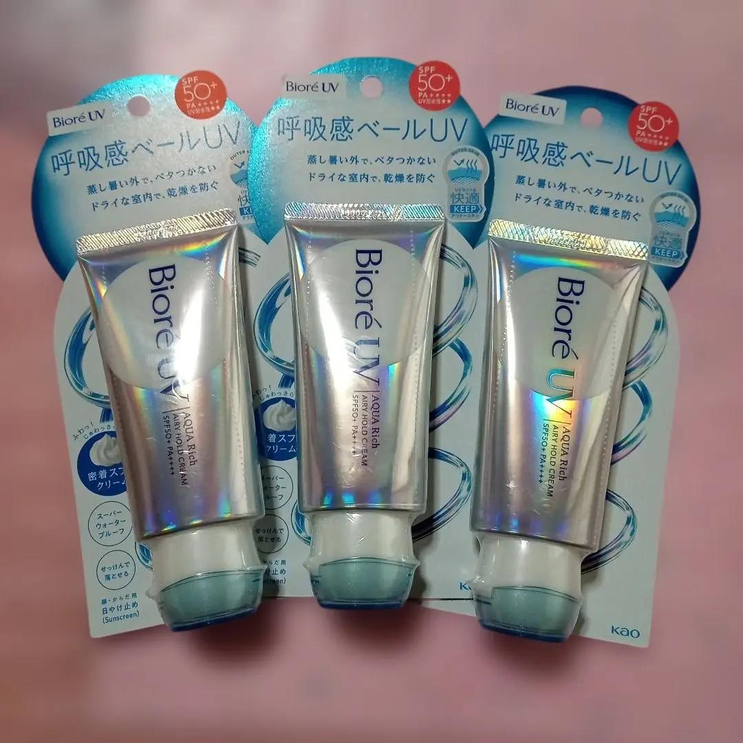 Biore UV Aqua Rich Airy Hold Cream SPF50+ PA++++ 3pcs Japan Sunscreen FS JP