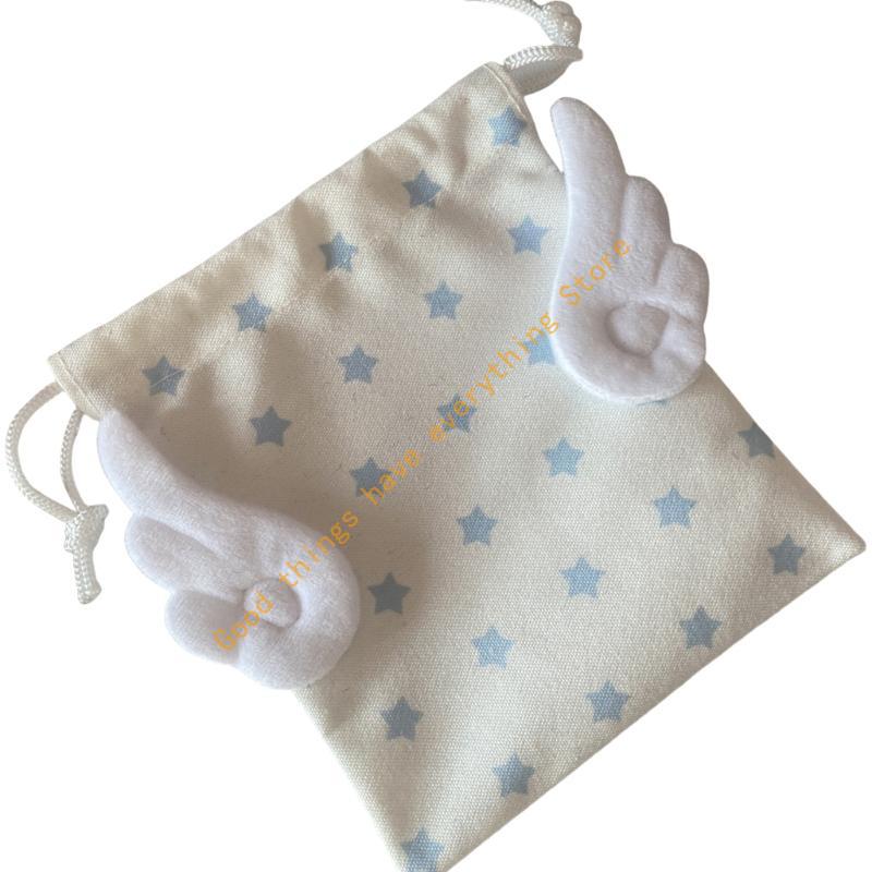 Drawstring Cosmetic Decorative Star And Wing Pattern Pocket Canvas Dustproof for Travel Essential 55KF