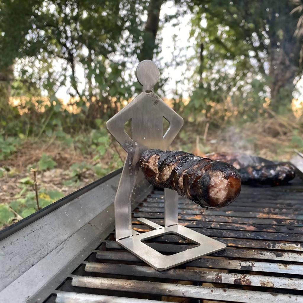 Stainless Steel Human Shape Sausage Grill Rack Skewer Holder for Outdoor Barbecue Cooking and Grilling Tools Accessories