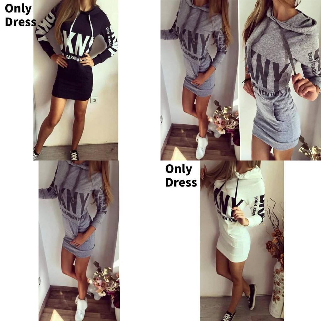 Womens Hoodie Dress With Letter Print Polyester Fabric For Street Style Fall Fashion