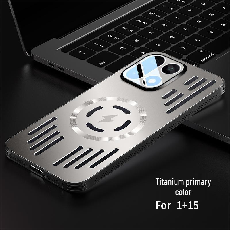 OnePlus 15 Stoßfeste Airbag-Hülle: Eisaluminium, Magnetische Wärmeableitung, Mattes Metall, Leichtgewicht.