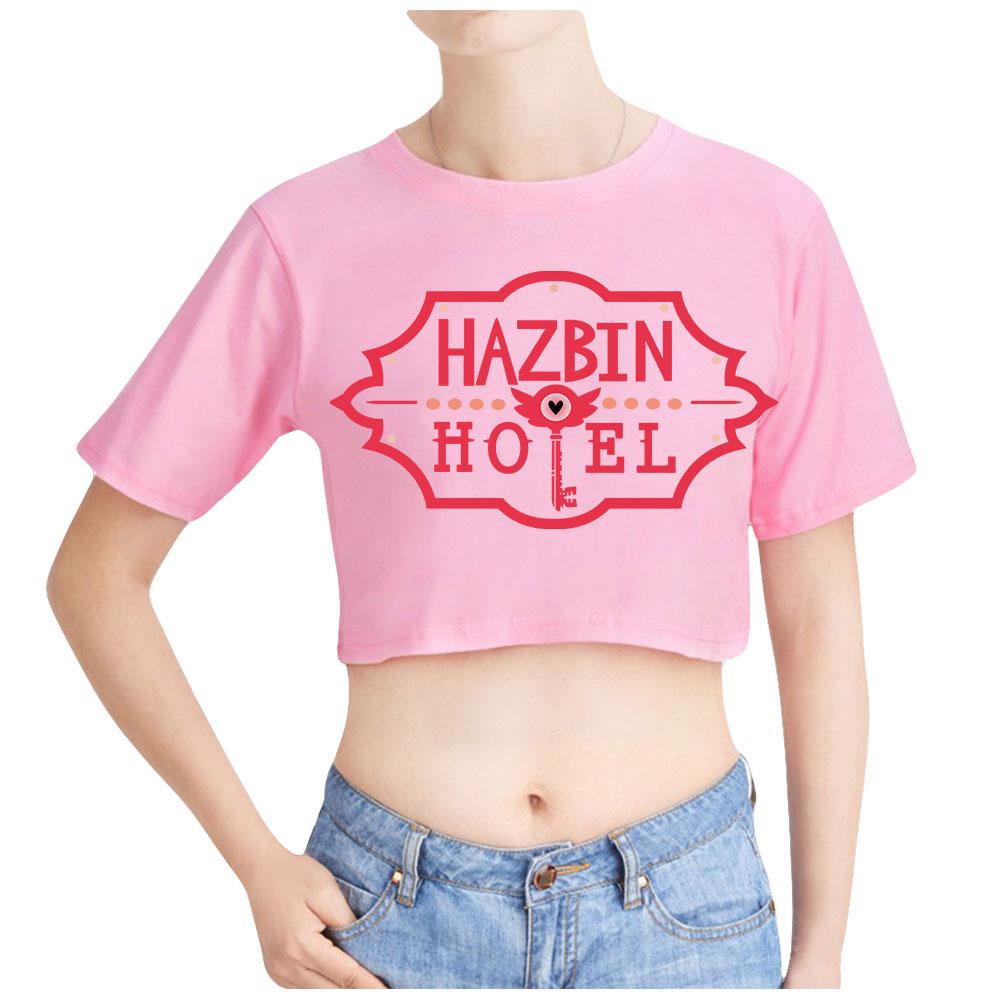 

Укороченный топ с круглым вырезом Hazbin Hotel, женская летняя повседневная футболка, базовая сексуальная уличная одежда, топы с короткими рукавами XS розовый