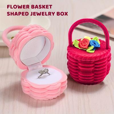 Cute Design Flower Basket Ring Box Velvet Material Ring Box Case Gift Box Holder Jewelry Display