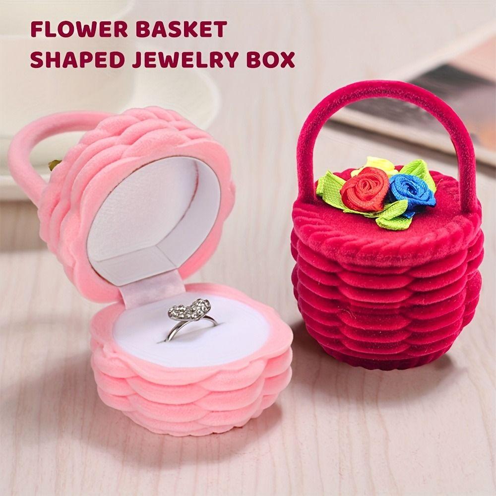 Cute Design Flower Basket Ring Box Velvet Material Ring Box Case Jewelry Ring Box Jewelry Display