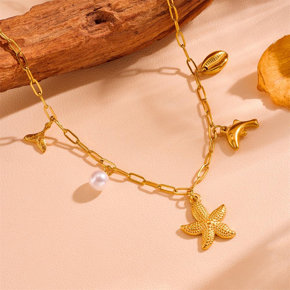 Summer Ocean Beach Marine Life Pearl & Shell Pendant Necklaces - Colorfast & Stylish