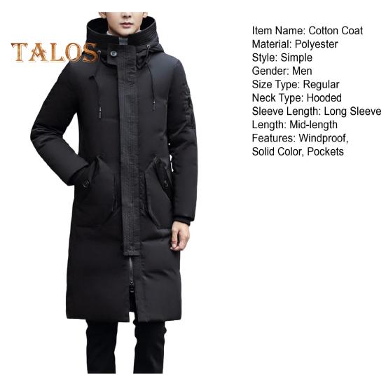 Men Cotton Coat Hooded Long Sleeve Solid Color Quilted Jacket with Multi Pockets Thickened Warm Windproof Winter Outerwear