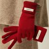 Autumn and Winter Warm Ins Soft and Waxy Solid Color Lace Wool Gloves for Women Winter Warm Knitted Five Finger Touch Screen Gloves