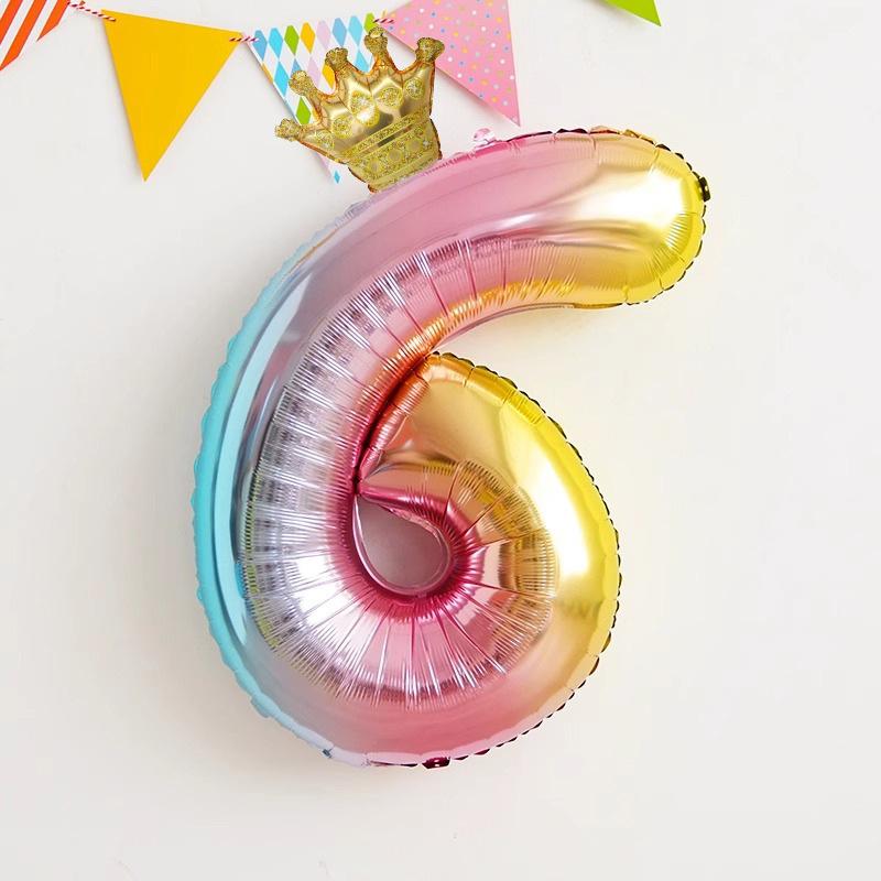 32 Inch Gradual Change Digital Rainbow Crown Aluminum Film Balloon, Children Boys And Girls Baby Birthday Party Background
