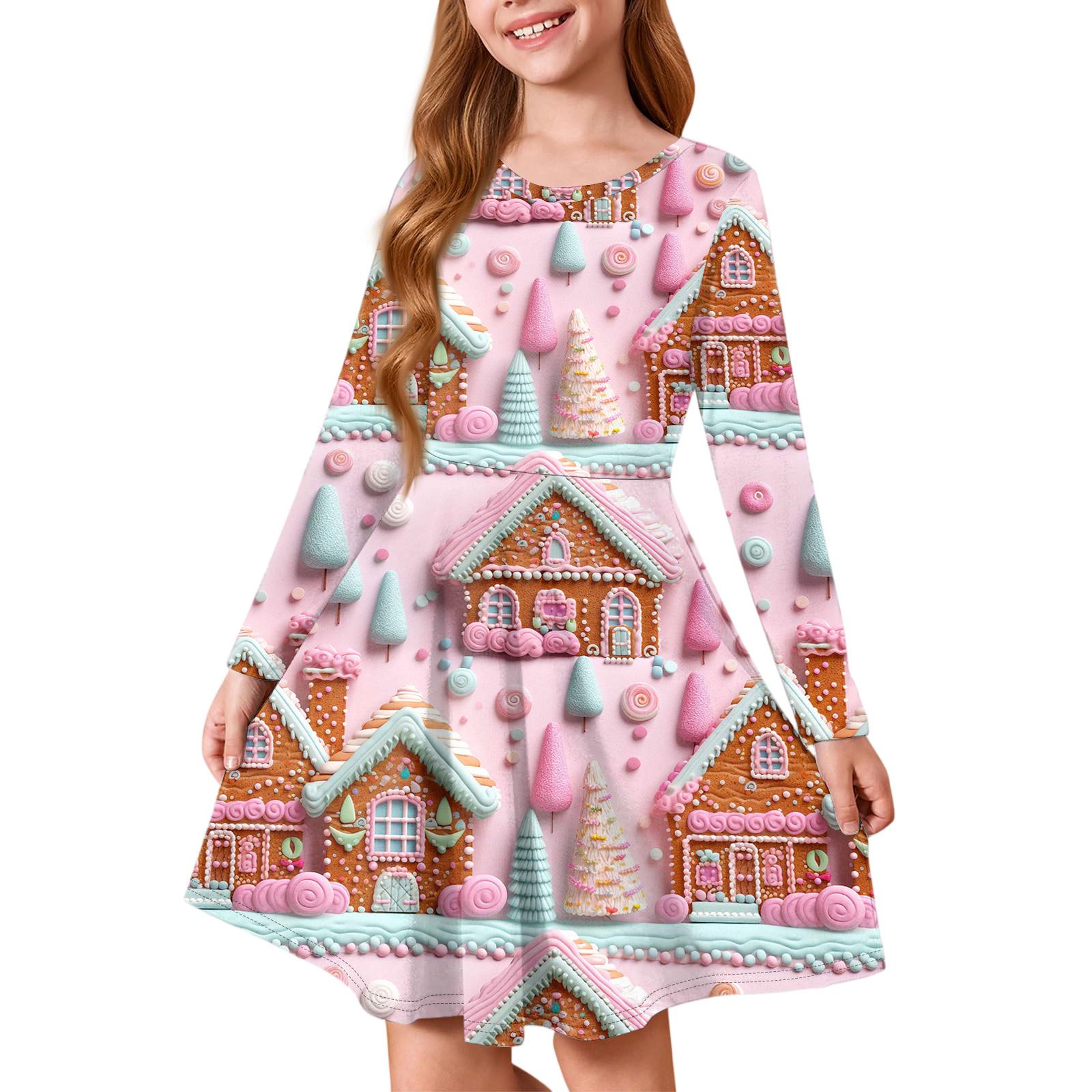 

Платье принцессы для девочек - Платье-футболка А-силуэта с длинным рукавом на Рождество 150 розовый