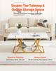 Coffee Table, Modern Faux Marble Coffee Table, Large 2-Tier Rectangle Center Desk with Geometric Legs, Minimalist Sturdy Metal Frame Accent End Desk