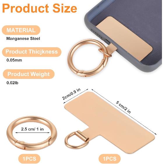 Phone Tether Patch, Universal Metal Phone Tether Tab with Spring Ring Lanyard Replacement Without Adhesive for Cell Phone, Gold