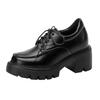 10Lm schwarze britische kleine Lederschuhe Damen neue Frühling und Herbst Schnürschuhe runde Kappe dicke Sohle kleine Größe dicker Absatz Innenhöhe erhöht