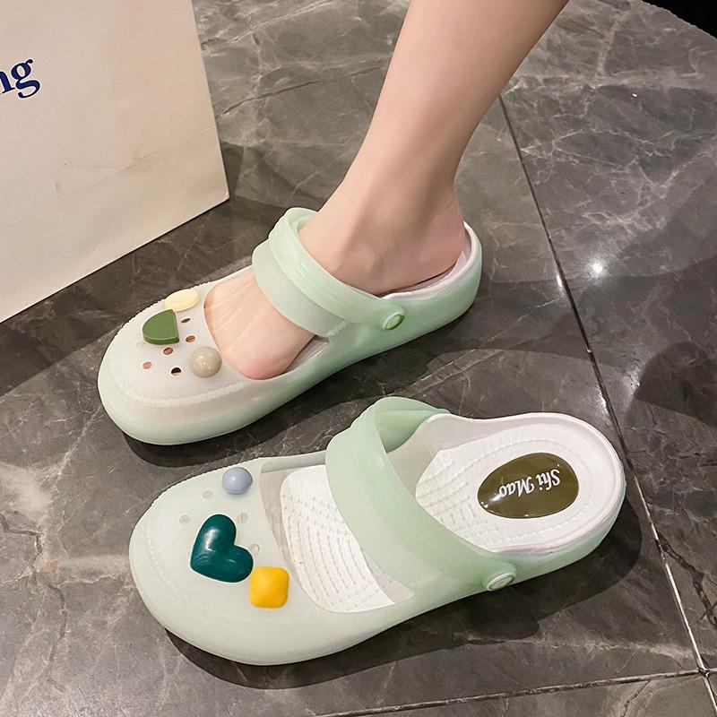 Mary Jane hole shoes women's 2 new summer outer wear bag head non-slip jelly sandals