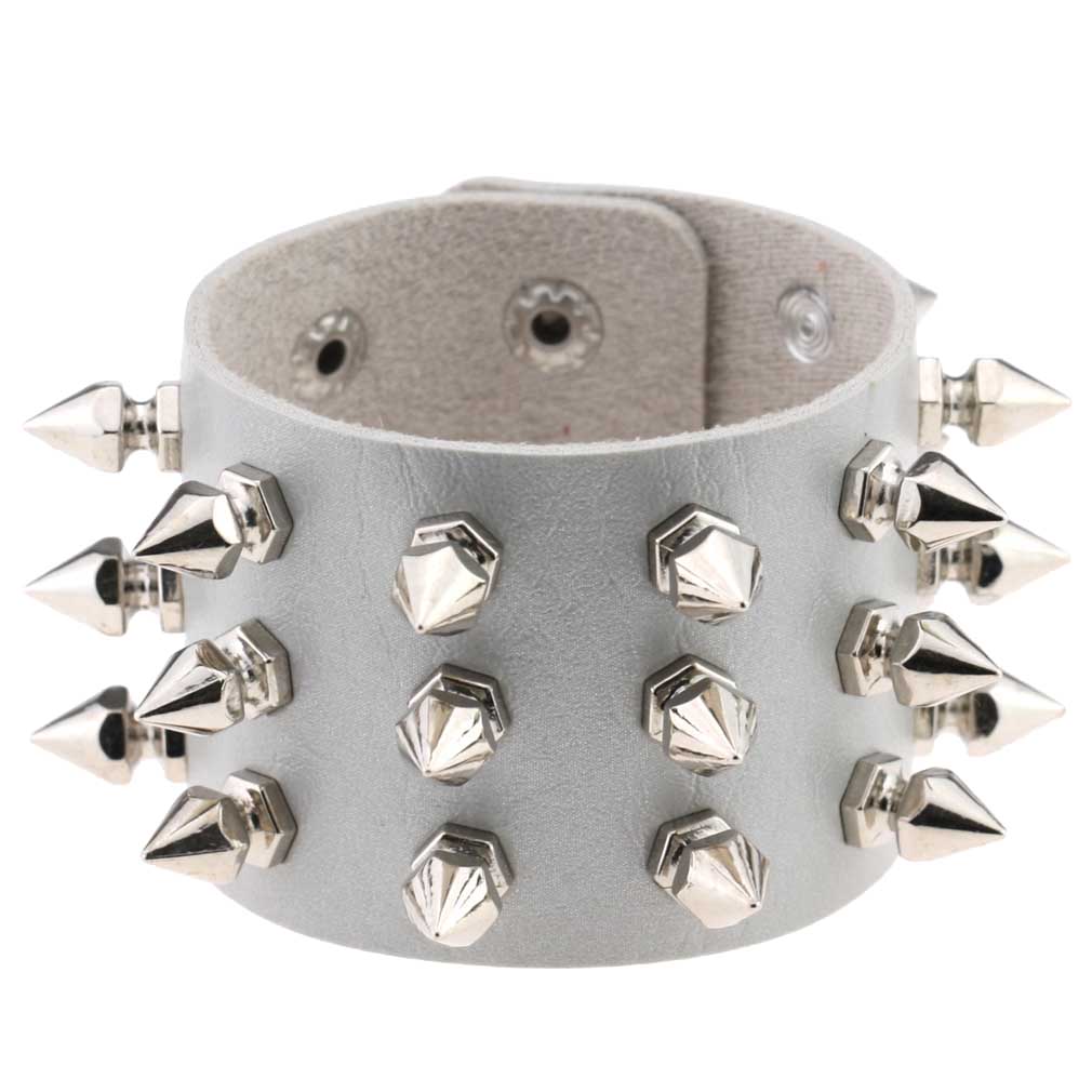 Punk Spike Studded PU Leather Bracelet for Men Women 3-Row Cone Rivet Cuff Wristband Gothic Jewelry