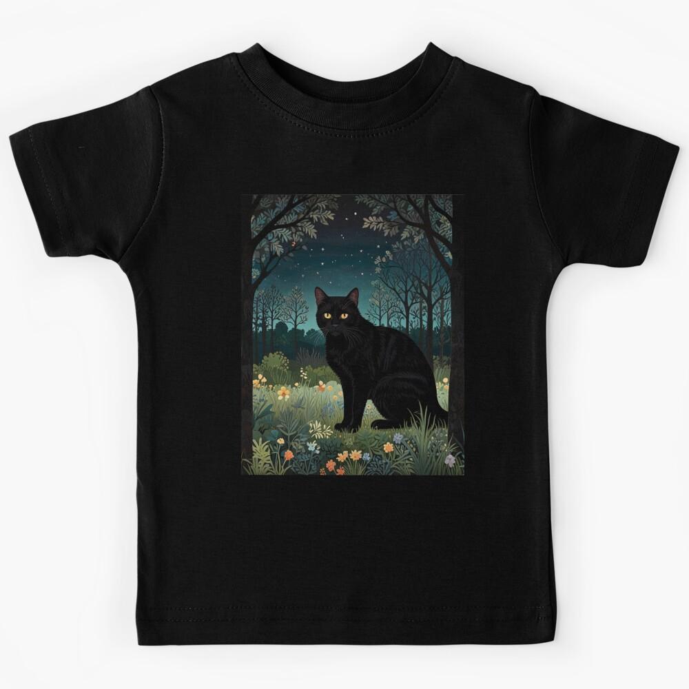 Vintage black cat midnight landscape Kids T-Shirt 160