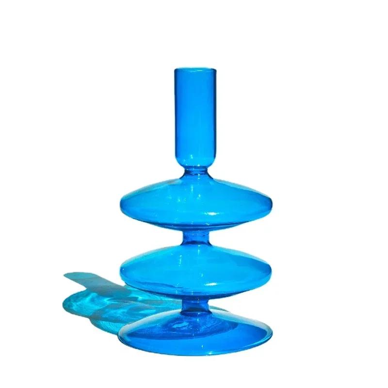 Decorative Candle Holders Colorful Glass Flower Vase for Home Decoration Wedding Decoration Centerpieces Candlestick Gift