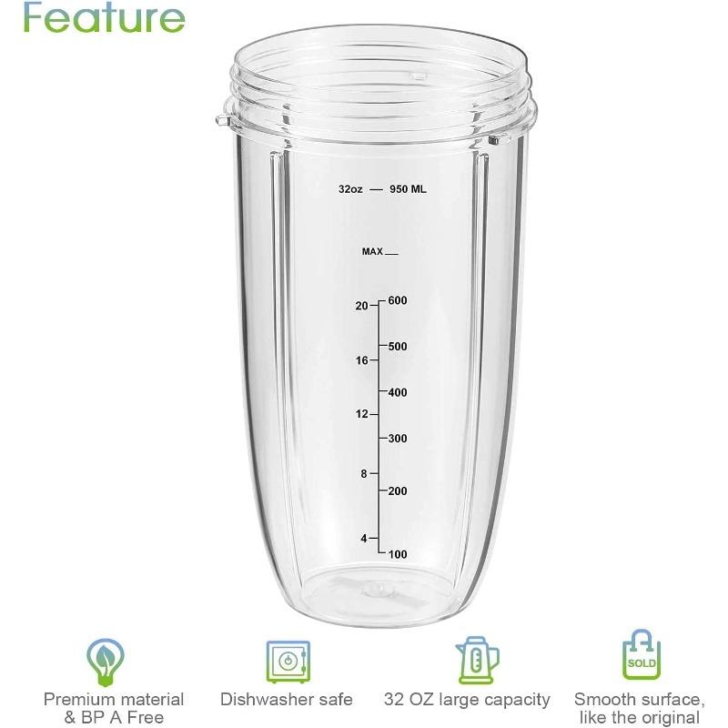 Replacement Parts 32oz Blender Cups (2 Packs) Replacement Blender Cups Compatible with NutriBullet 600w and 900w Blender