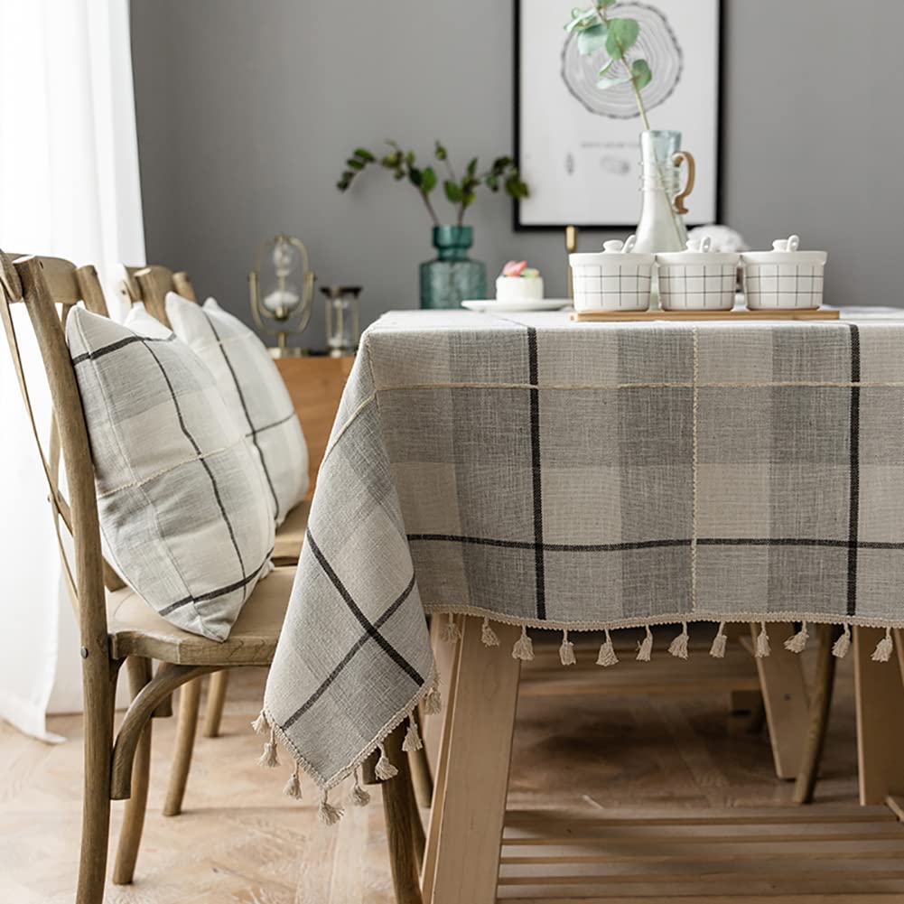 Rustieke Rechthoekige Jute Dikke Tafelkleed Katoen Linnen Geruite Tafelkleden Waterdicht Kreukvrij Tafelkleed voor Keuken Eetkamer 90x140cm