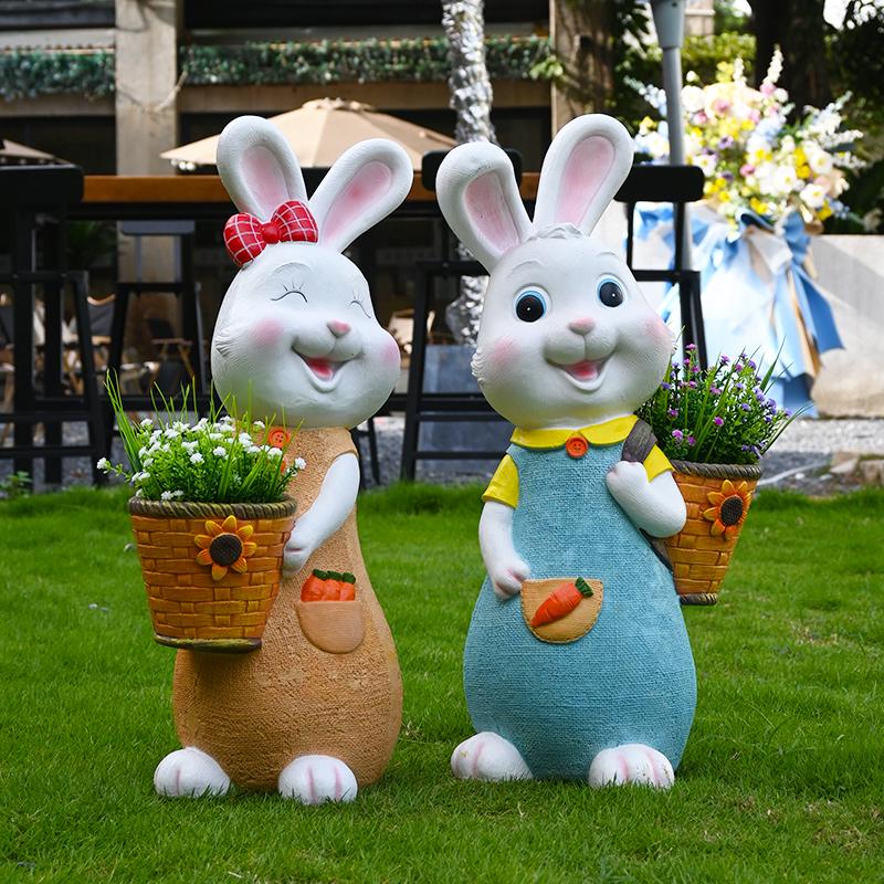 Outdoor Cartoon Rabbit Garden Decoration - Animal Flower Pot Sculpture for Kindergartens and Courtyards