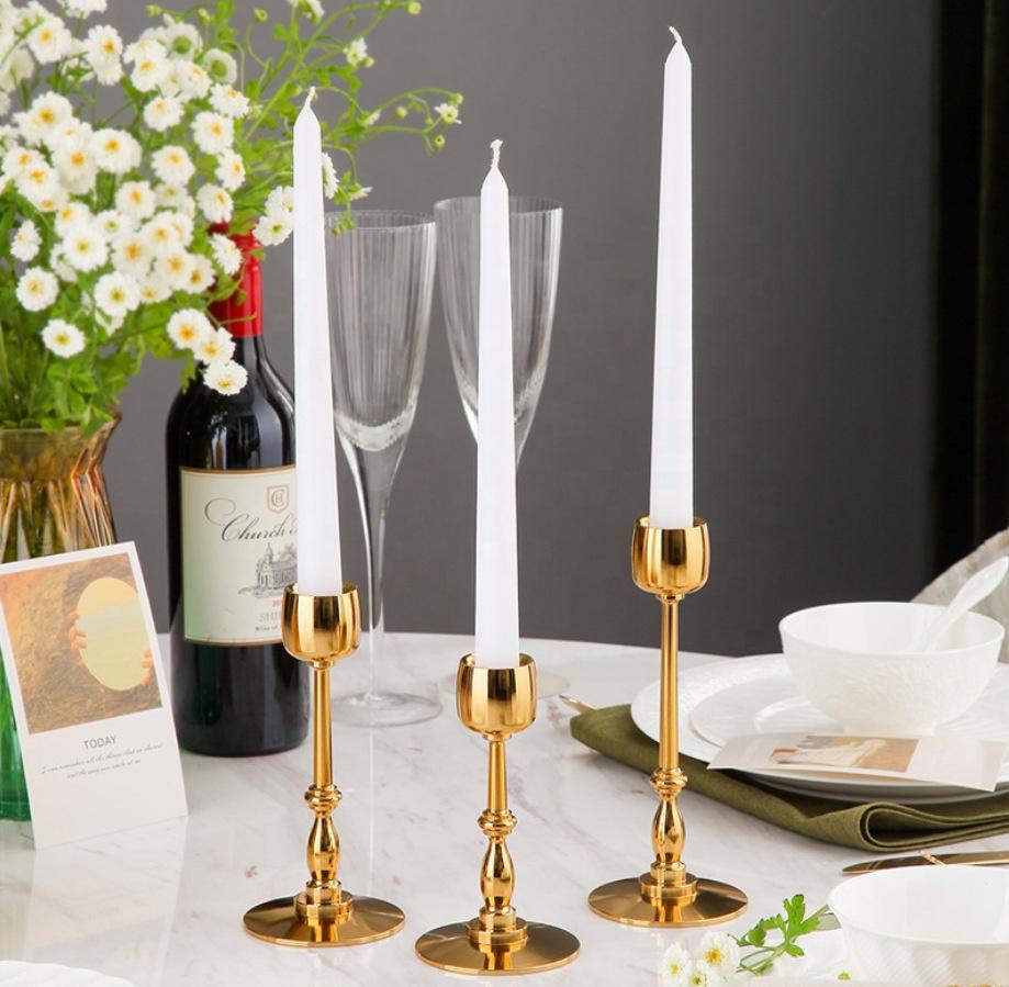 Candle Holder | Vintage Modern Gold Candlestick for Table, Mantel & Wedding Decor