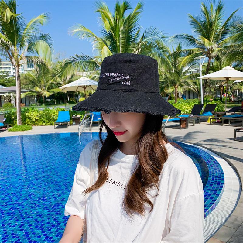 Spring and Summer New Sunscreen Sun Hat Women's Outdoor Versatile Sunshade Bucket Hat Korean Version Embroidered Letter Hat