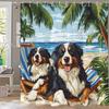 1pc Funny and Creative Surfing Cat and Dog Shower Curtain,Cartoon Bathroom Curtain,Home Polyester Decoration Curtain With Hooks