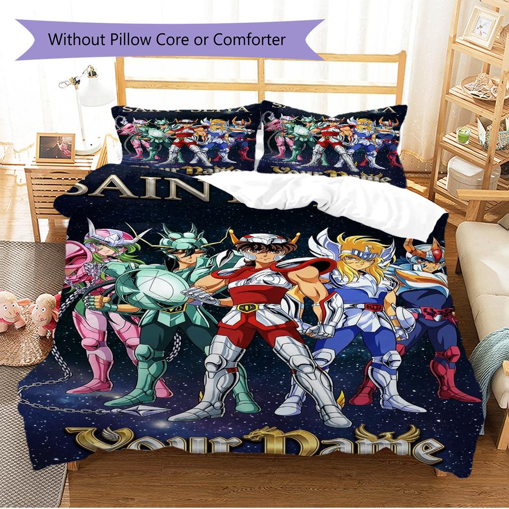Name Custom Saint seiya Pattern Bedding Set Quilt Cover Pillowcase Home Decor Gift (1 * duvet cover + 2 * pillowcase, without core)