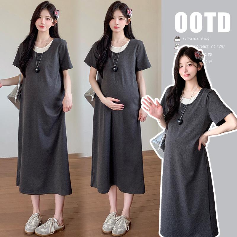2026 Summer Maternity Slimming Ice Silk Two-Piece Dress