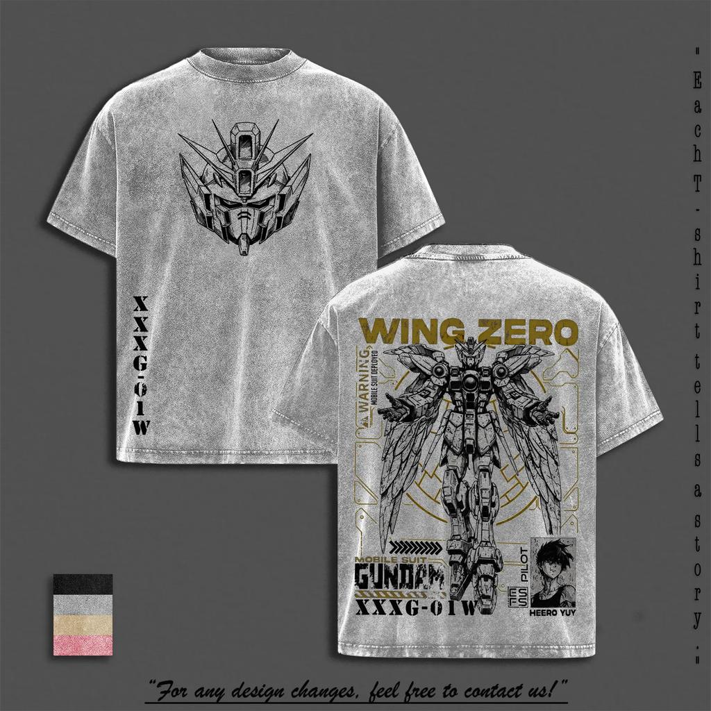 Vintage Gundam Wing Zero T-Shirt - Vintage Washed Thick Cotton Huge Anime T-Shirt -