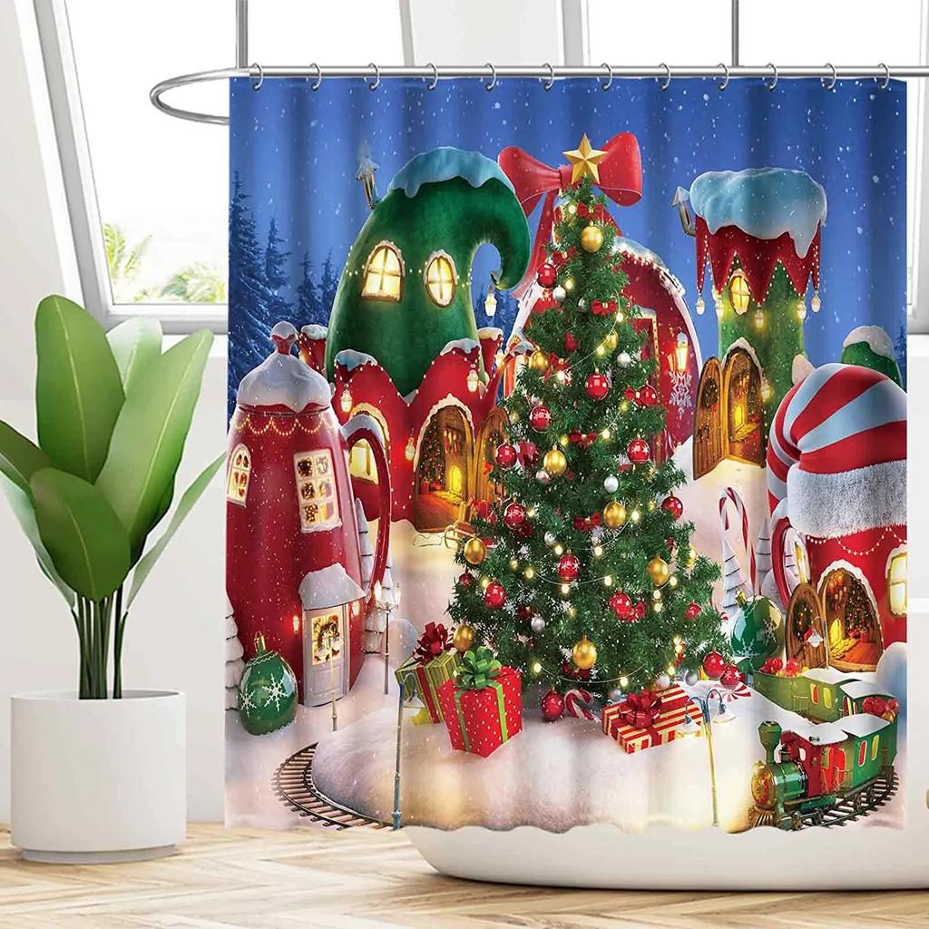 Funny Christmas Snowman Gnomes By Ho Me Lili Santa Claus Xmas Ball On Rustic Wooden Holiday Decor Shower Curtains