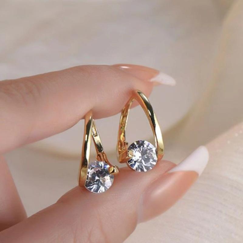 Round Geometric Zircon Earrings for Women - New Minimalist Style