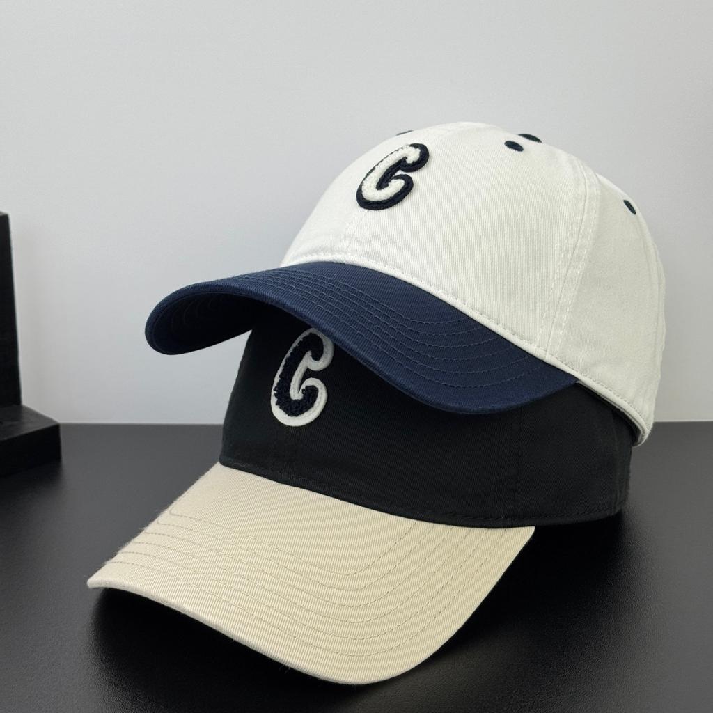 Fashion Hat Retro Color Matching Towel Embroidery C Standard Baseball Cap Men's and Women's Fashion Versatile Shade Cap Show Face Small Trend Couple