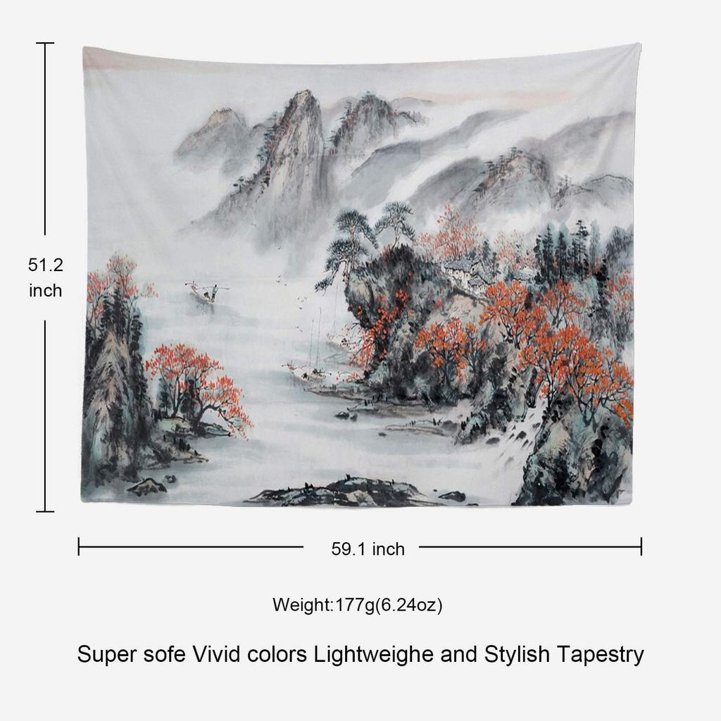 Rosa Kirschblüten Chinesische Landschaftsmalerei China Blüte Picknickmatte Hippie Trippy Wandteppich Wandkunst Dekor für Schlafzimmer Wohnzimmer
