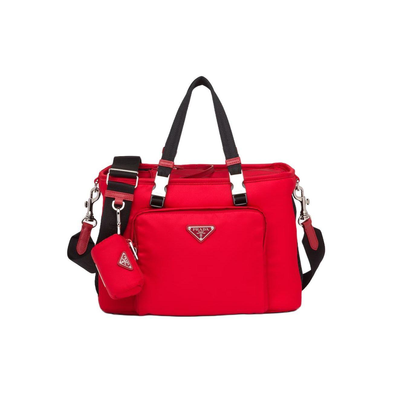 

Prada Enamel Triangle Metal Logo Zipper Closure Fabric And Leather Pet Shoulder Crossbody Tote Bag Men Bags Red 2VC030_2DMT_F0KY6 Basic Set (Bag+Dust Bag)