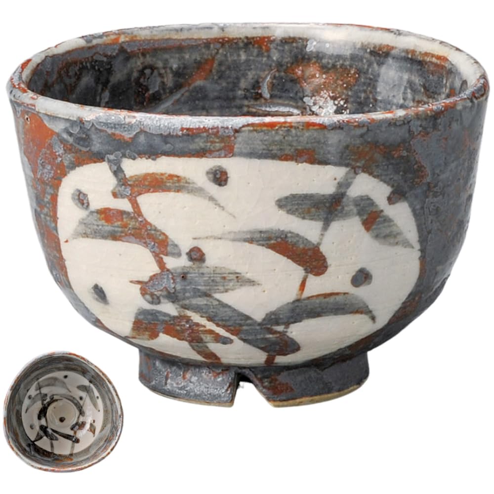 Matcha Gray Shino Grass Mino Ware Made in Gift Boxed Ale-net Bowl, Pattern, Pottery, Japan,