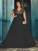 Curvy Women's Plus Size V-neck Sequin Waist-cinching Formal Dress