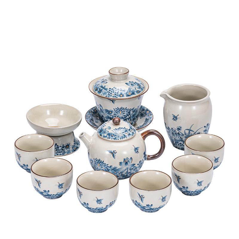 

Жаростойкий чайный сервиз Кунг-фу, высококлассная керамическая чайная чашка с крышкой, полный чайный набор, деловой подарок слоновая кость