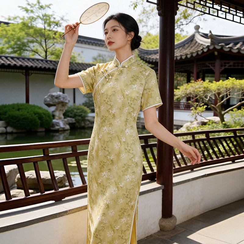 Blue National Style New Chinese Style Daily Suzhou Long Cheongsam Improved Young 1011 New Women's High Sense Summer