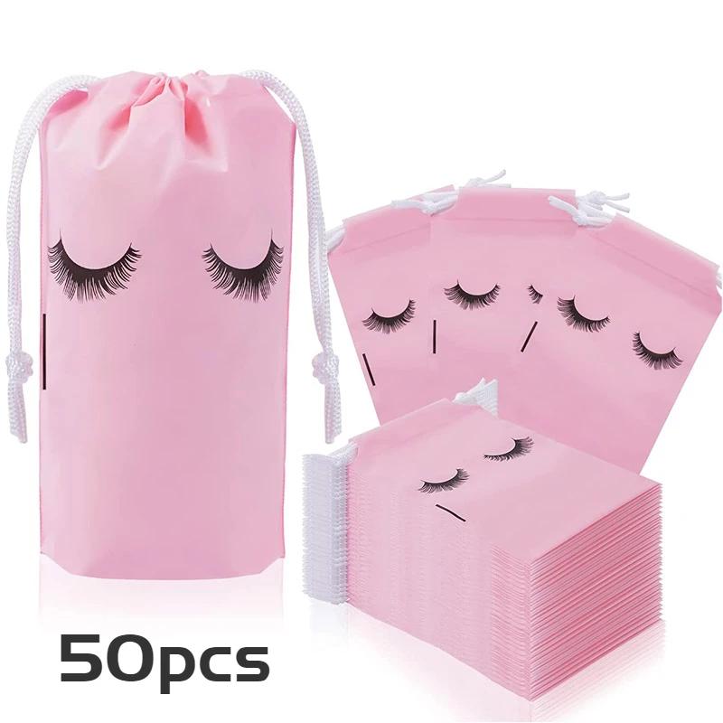 

50 шт. сумки для ухода за ресницами, пластиковые пакеты, дорожные косметички для ресниц, сумки EVA со шнурком для женщин и девочек, принадлежности для макияжа S-10x15cm