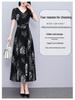 Spring/Summer 2024 V-Neck Floral Black Midi Dress - Plus Size Women's High-End Collection