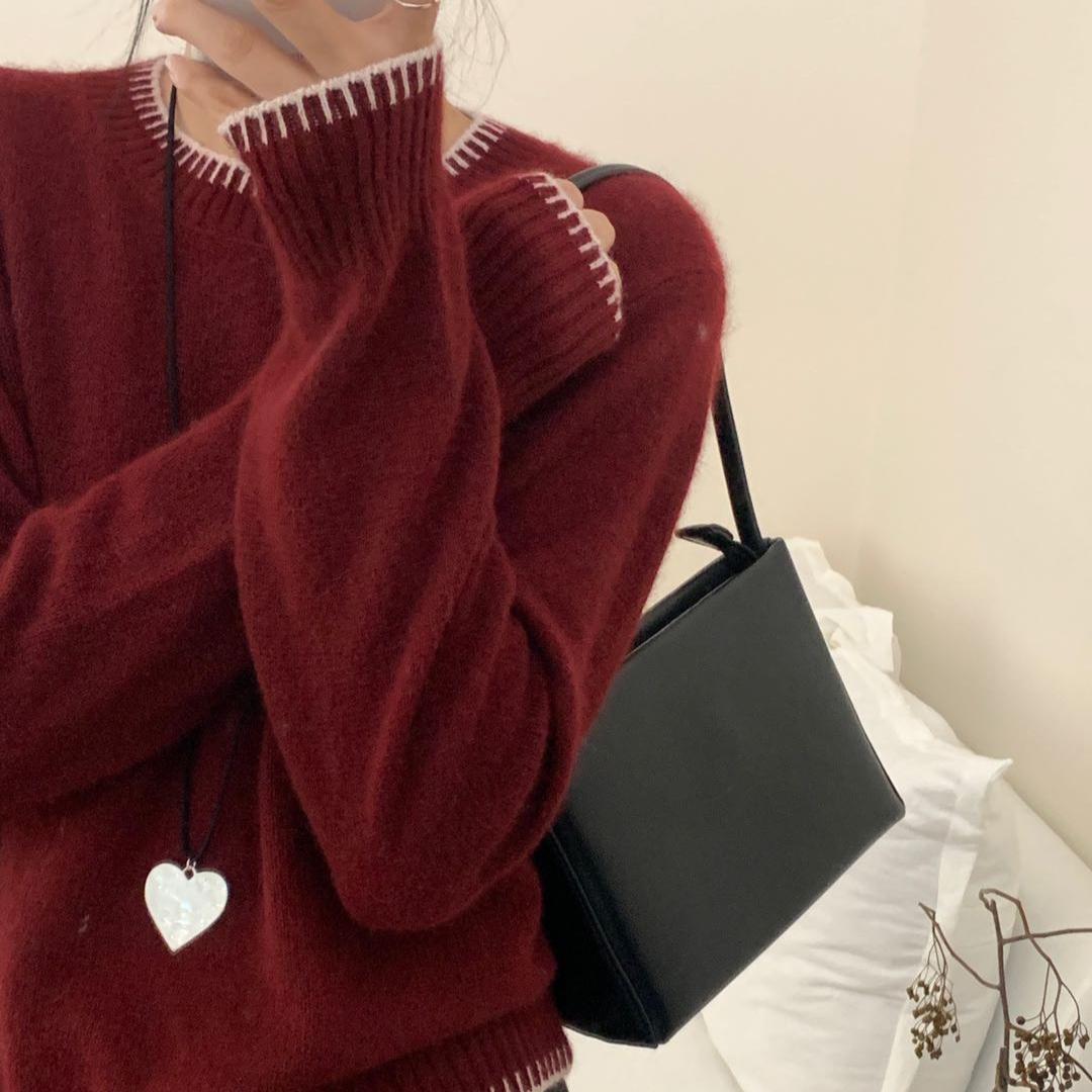 

Женский многоцветный повседневный свободный пуловер с круглым вырезом и пунктирным узором, вязаный свитер с длинными рукавами для осени и зимы 2XL вино красного