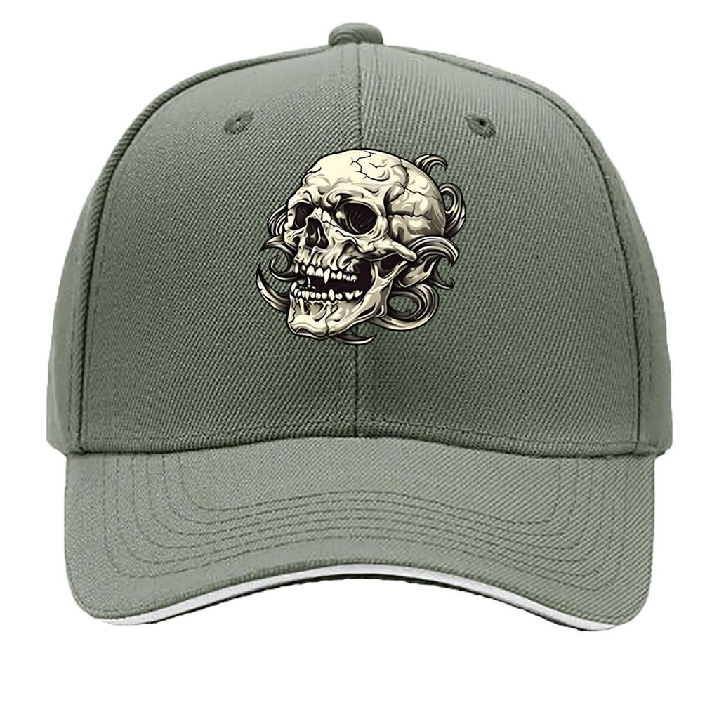 UnisexS Skull Graphic Black Flat Brimmed Hat with White Skull Design Casual Streetwear Outdoor Sp Sandwich Baseball Cap
