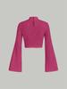 Long Sleeve Crop Top Phumee Textured Mock Neck Solid color A1144
