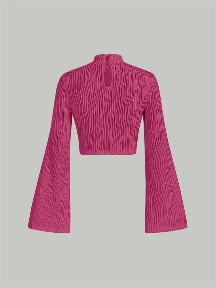 Long Sleeve Crop Top Phumee Textured Mock Neck Solid color A1144